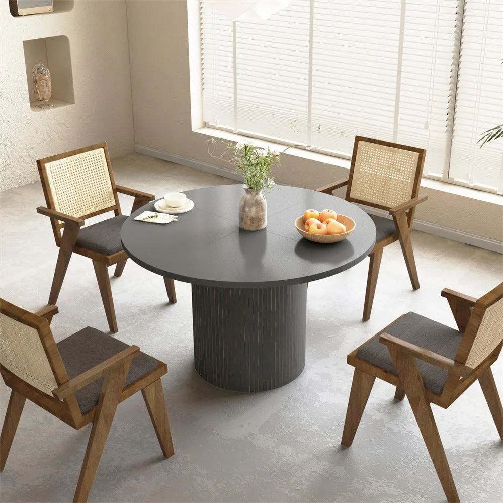 Modern Round Dining Table for 4 Farmhouse Small Circle Kitchen Table with Wood Strip Base