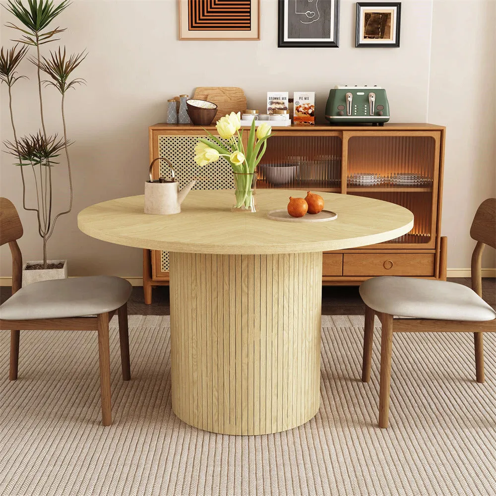 Modern Round Dining Table for 4 Farmhouse Small Circle Kitchen Table with Wood Strip Base