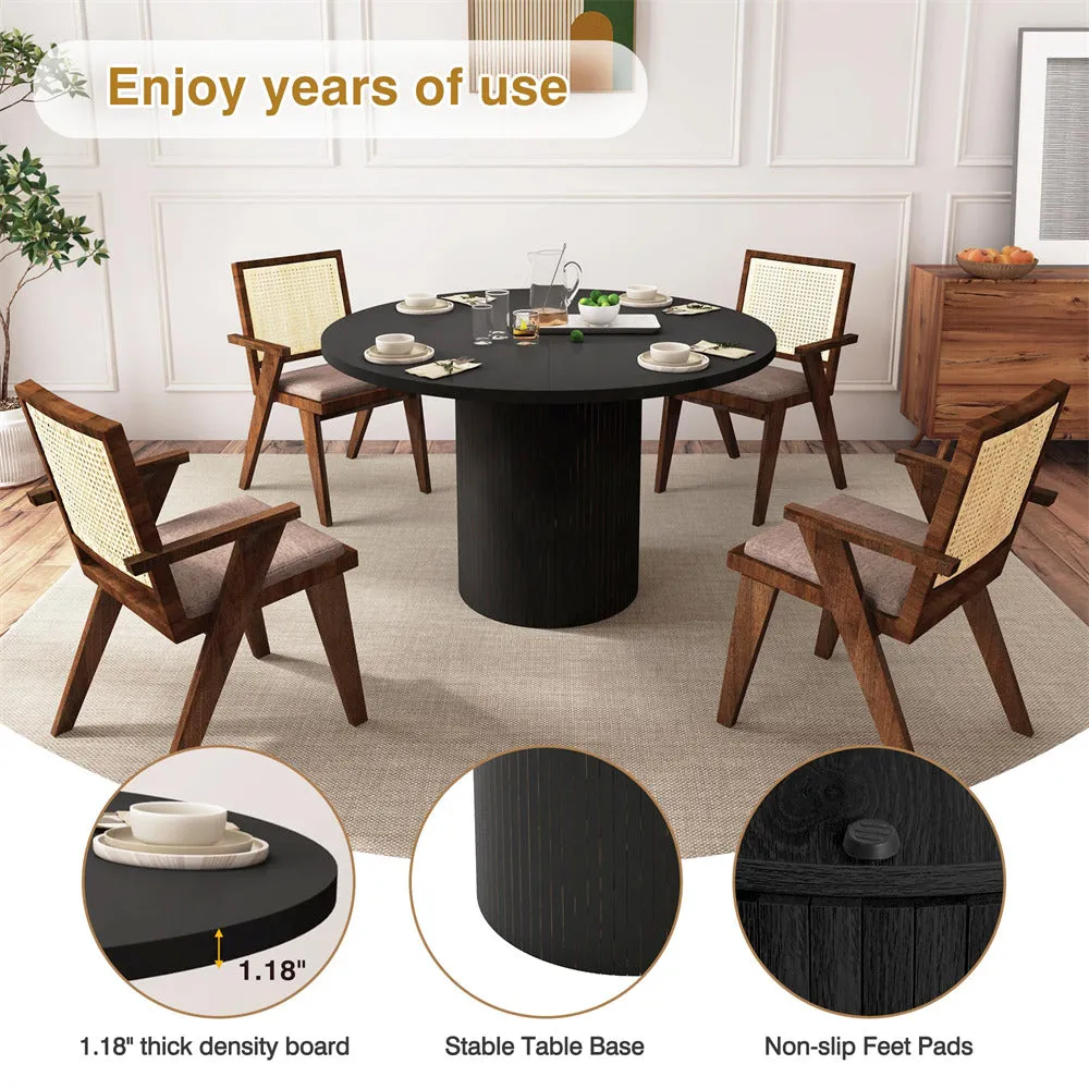 Modern Round Dining Table for 4 Farmhouse Small Circle Kitchen Table with Wood Strip Base