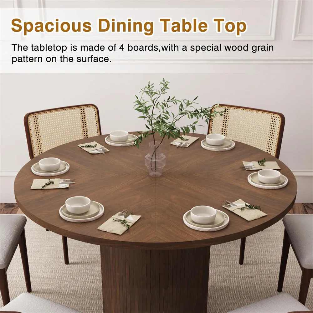 Modern Round Dining Table for 4 Farmhouse Small Circle Kitchen Table with Wood Strip Base