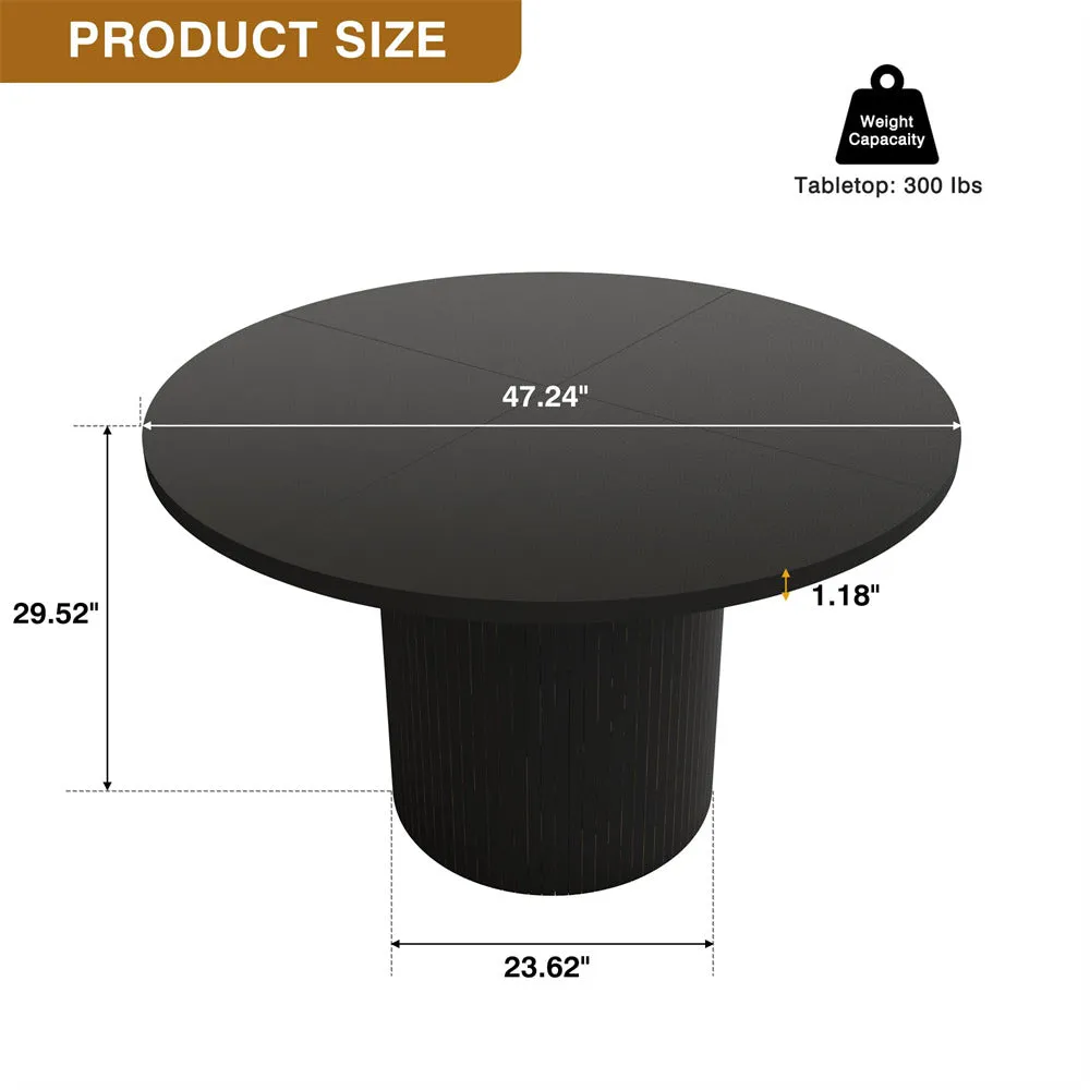 Modern Round Dining Table for 4 Farmhouse Small Circle Kitchen Table with Wood Strip Base