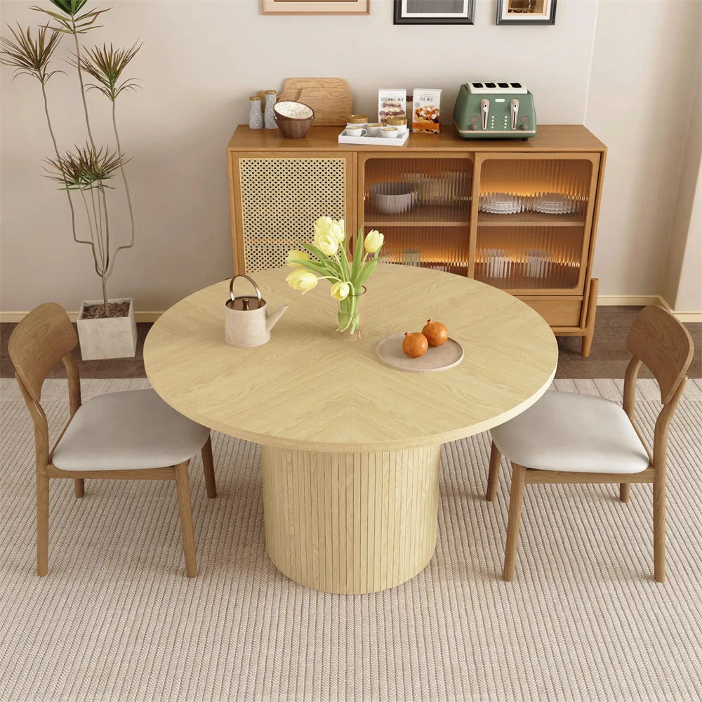 Modern Round Dining Table for 4 Farmhouse Small Circle Kitchen Table with Wood Strip Base