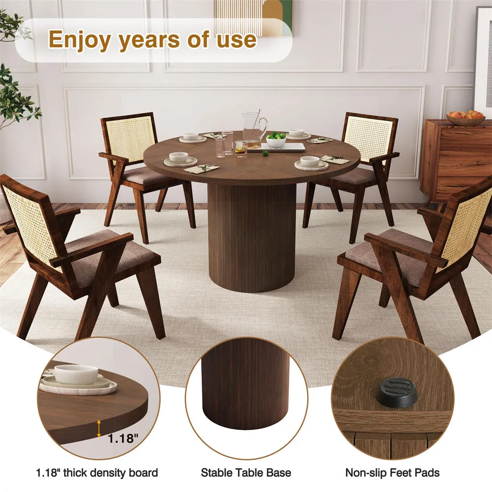 Modern Round Dining Table for 4 Farmhouse Small Circle Kitchen Table with Wood Strip Base