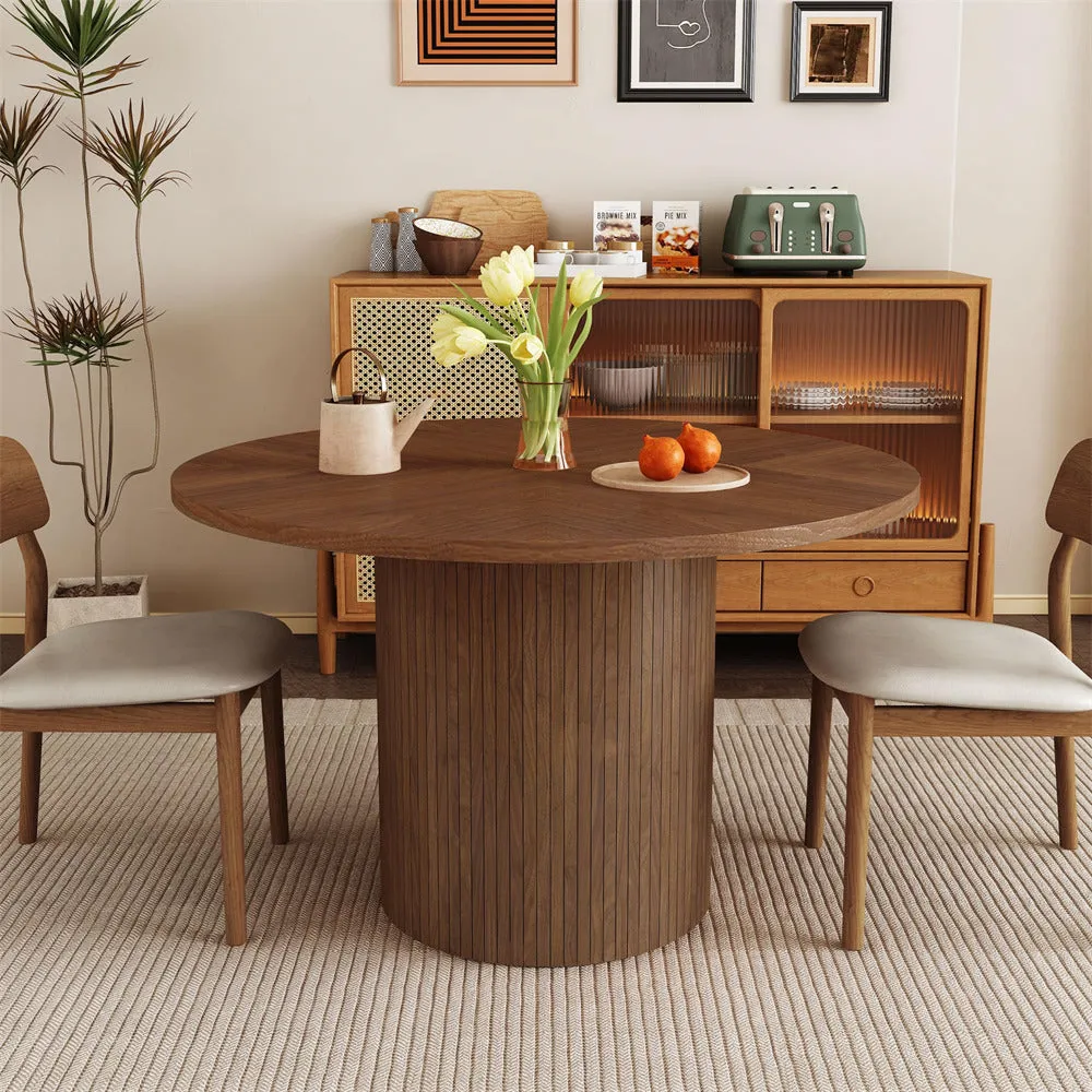 Modern Round Dining Table for 4 Farmhouse Small Circle Kitchen Table with Wood Strip Base