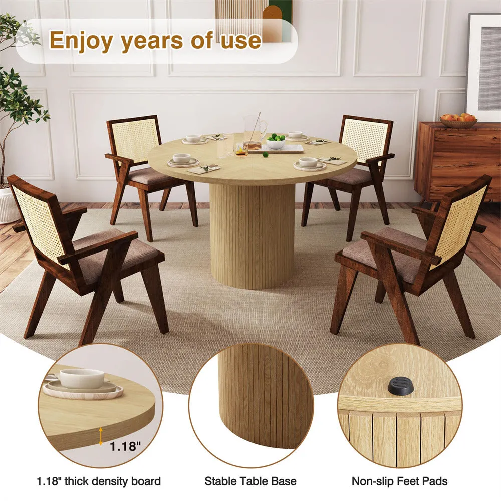 Modern Round Dining Table for 4 Farmhouse Small Circle Kitchen Table with Wood Strip Base