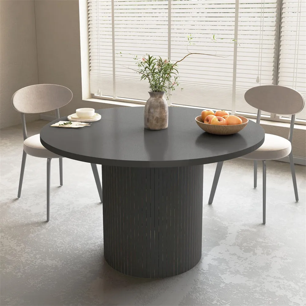 Modern Round Dining Table for 4 Farmhouse Small Circle Kitchen Table with Wood Strip Base