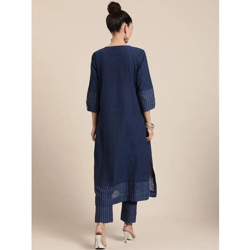 Navy Blue khadi Miami Nights Embroidered kurta Set.