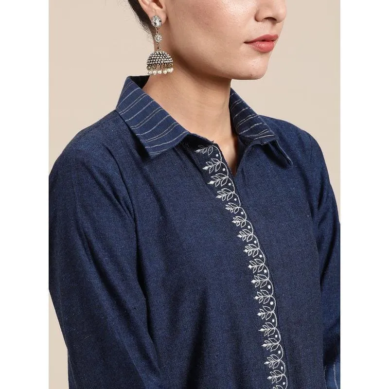 Navy Blue khadi Miami Nights Embroidered kurta Set.