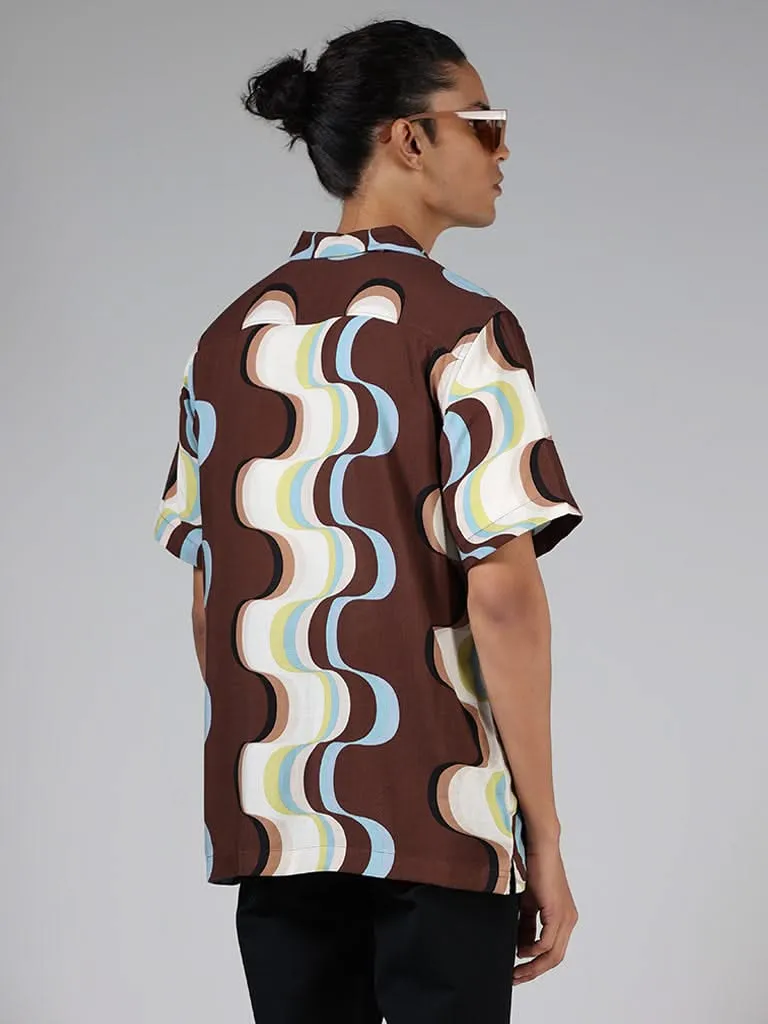 Nuon Brown Printed Relaxed-Fit Shirt