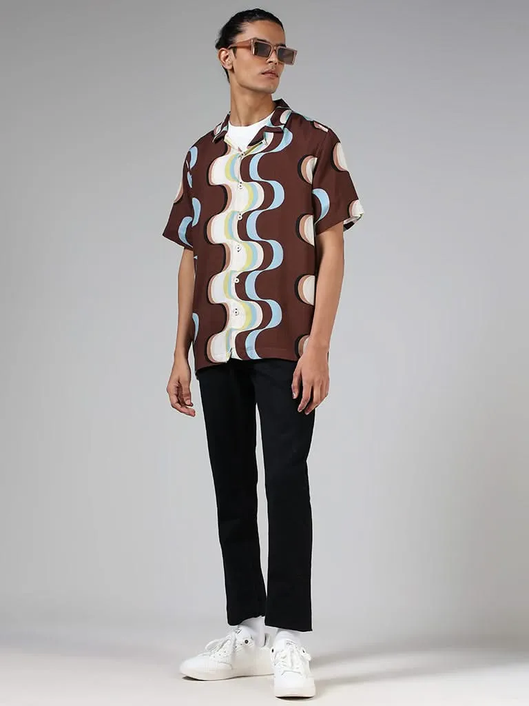 Nuon Brown Printed Relaxed-Fit Shirt