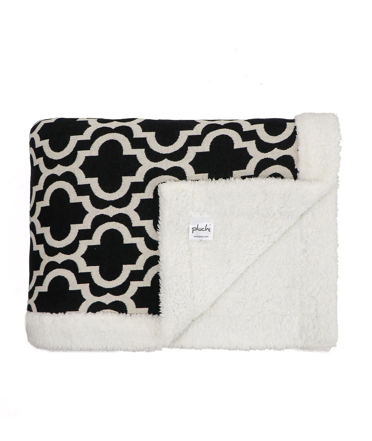 Ogee - Black & White Cotton Knitted Single Bed Blanket layered with Warm Sherpa Fabric