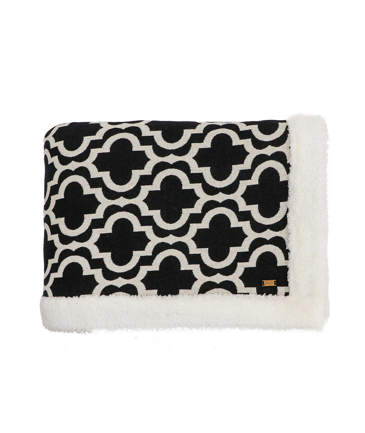 Ogee - Black & White Cotton Knitted Single Bed Blanket layered with Warm Sherpa Fabric