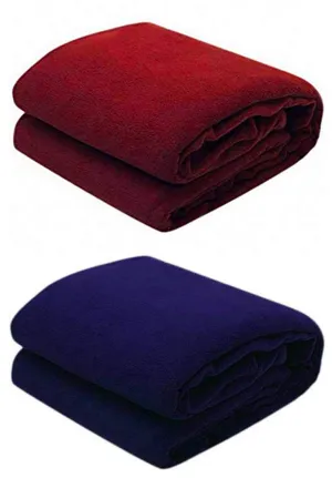 OMAJA HOME Plain Polar Fleece Double Blanket Warm Blanket (Maroon, Navy) Pack of 2