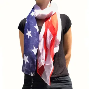 Patriotic USA American Flag Red White Scarf Scarves Sheer Lightweight