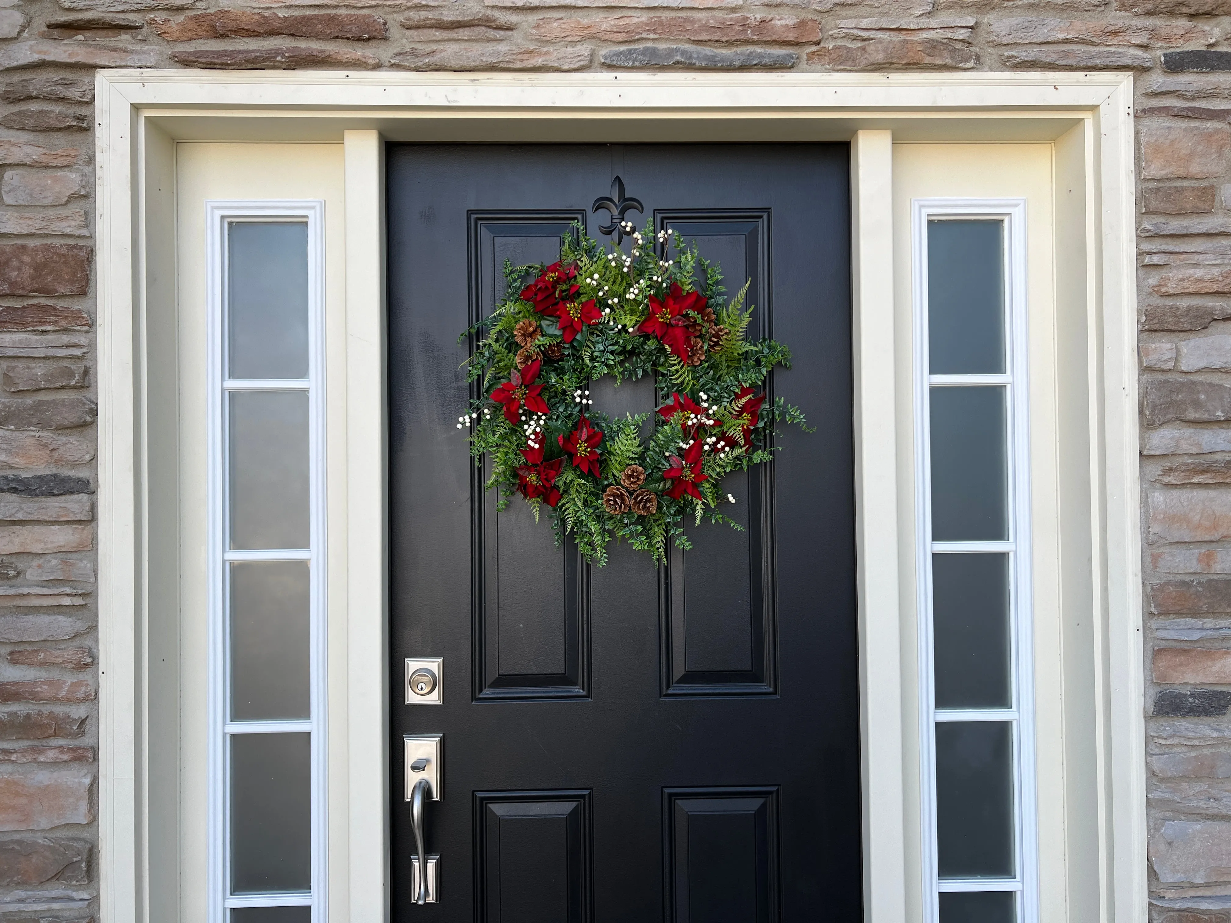 Poinsettia and Pinecone Christmas Wreath