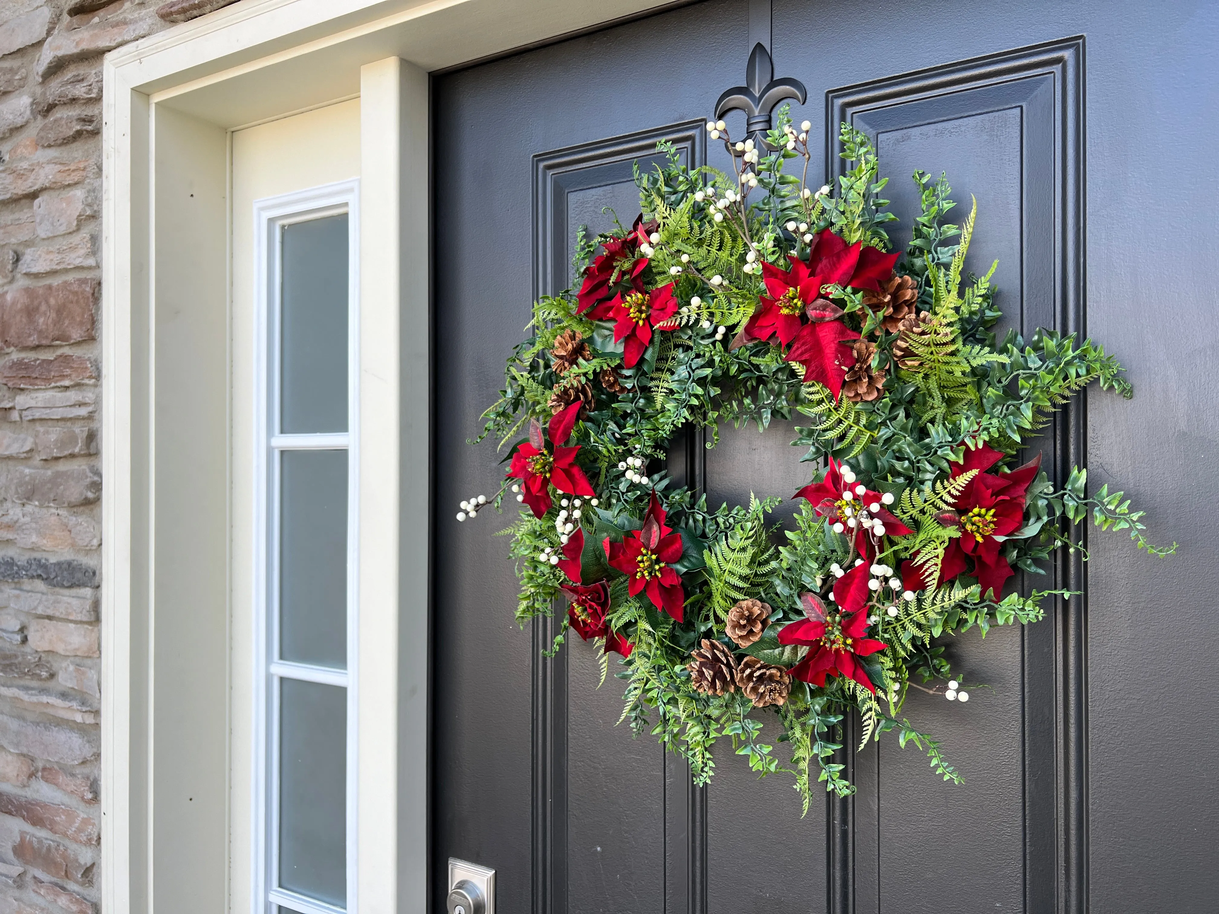 Poinsettia and Pinecone Christmas Wreath