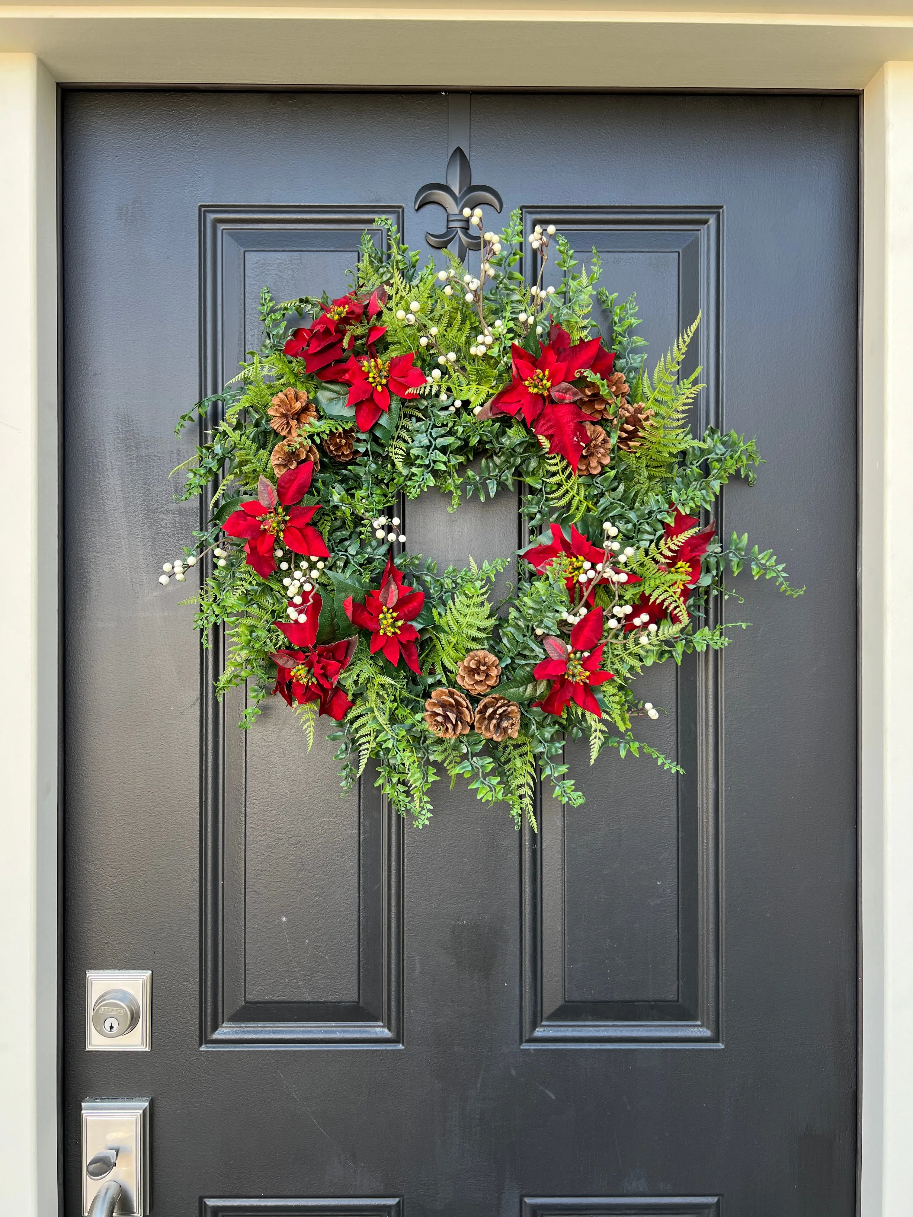 Poinsettia and Pinecone Christmas Wreath