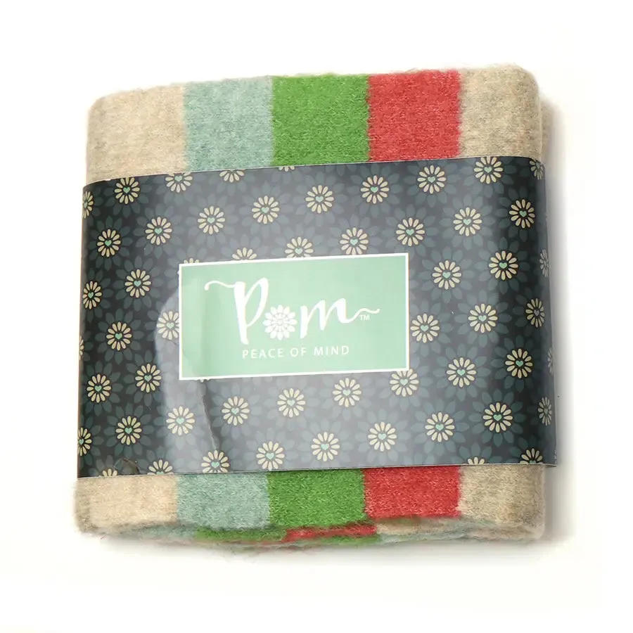 POM One Size Beige/Red/Green Striped Knit Scarf