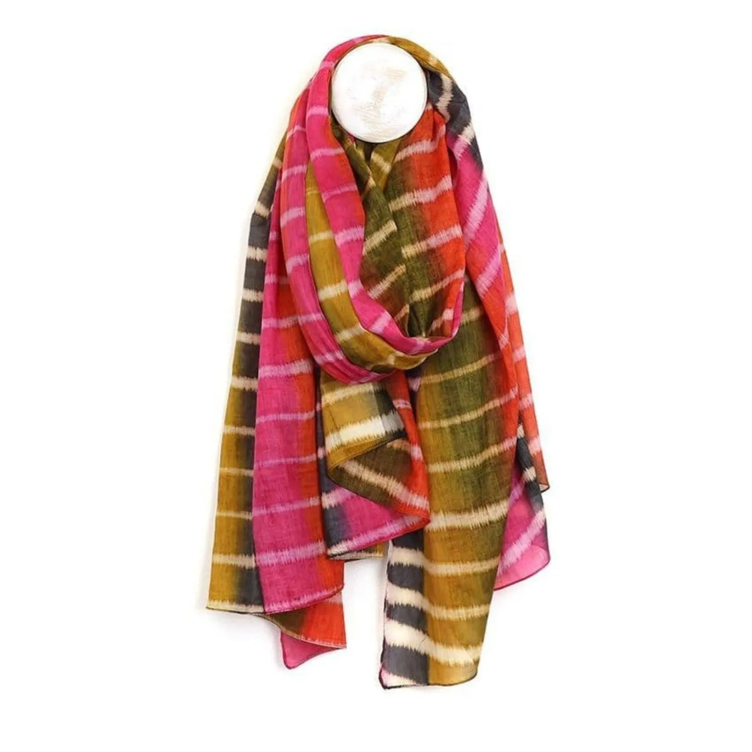 POM One Size Red Mix Organic Cotton Batik Stripe Scarf