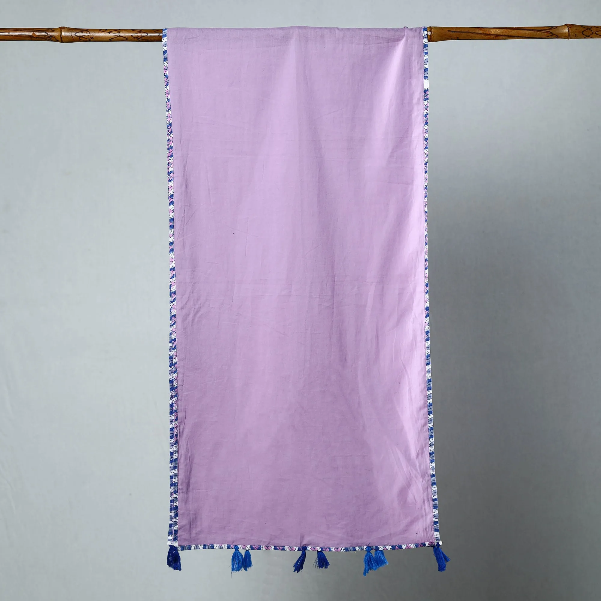 Purple - Plain Cotton Stole with Tassels 09