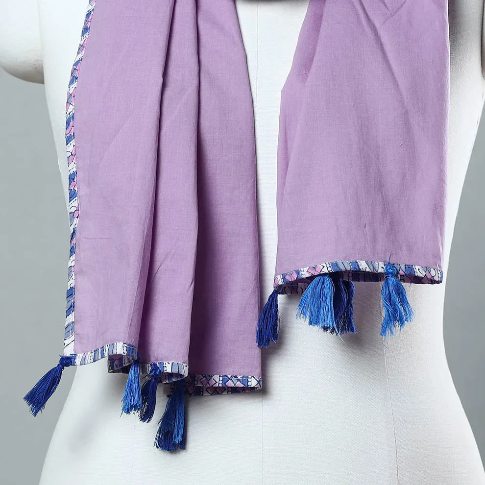 Purple - Plain Cotton Stole with Tassels 09