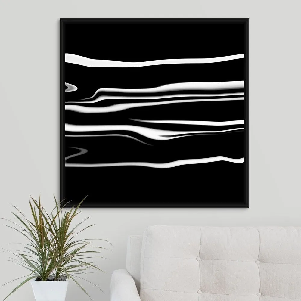 "Black, White and Gray striped Abstract II" Black Float Frame Canvas Art