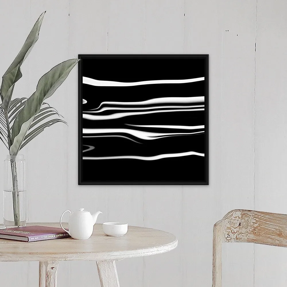 "Black, White and Gray striped Abstract II" Black Float Frame Canvas Art