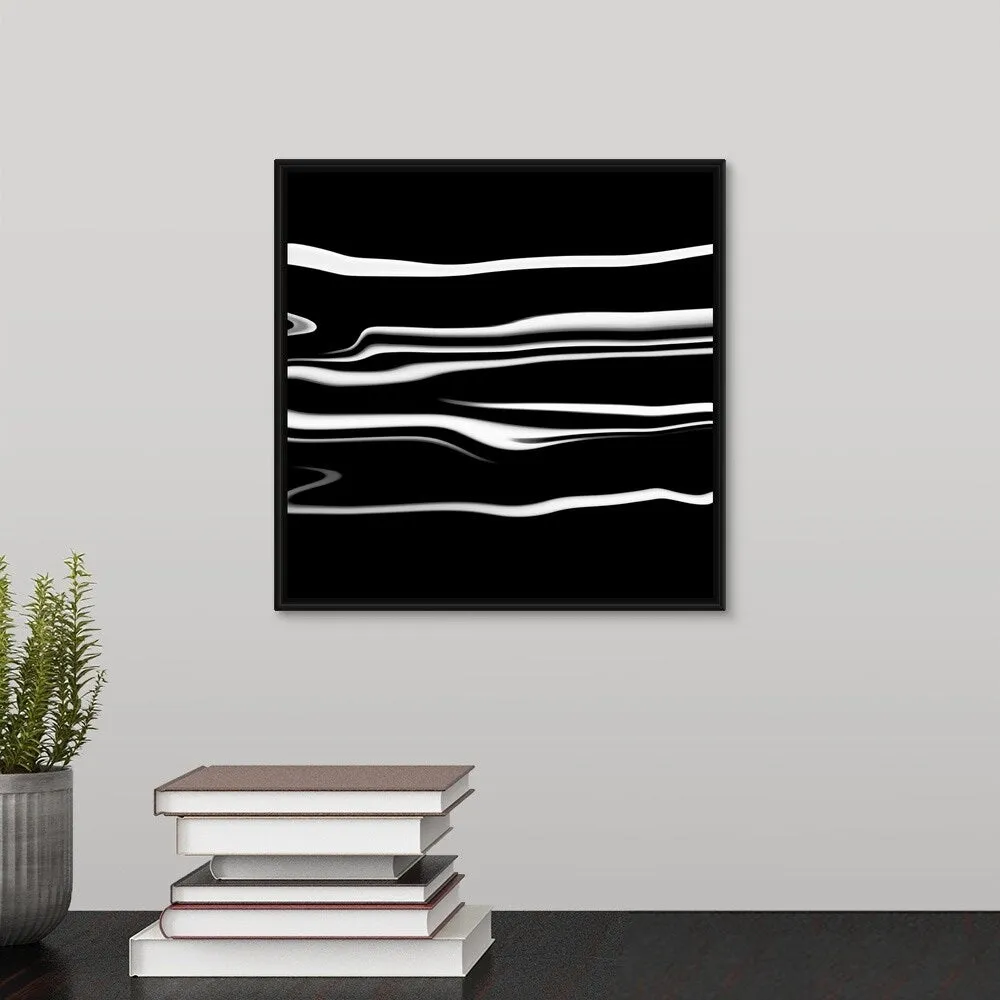 "Black, White and Gray striped Abstract II" Black Float Frame Canvas Art