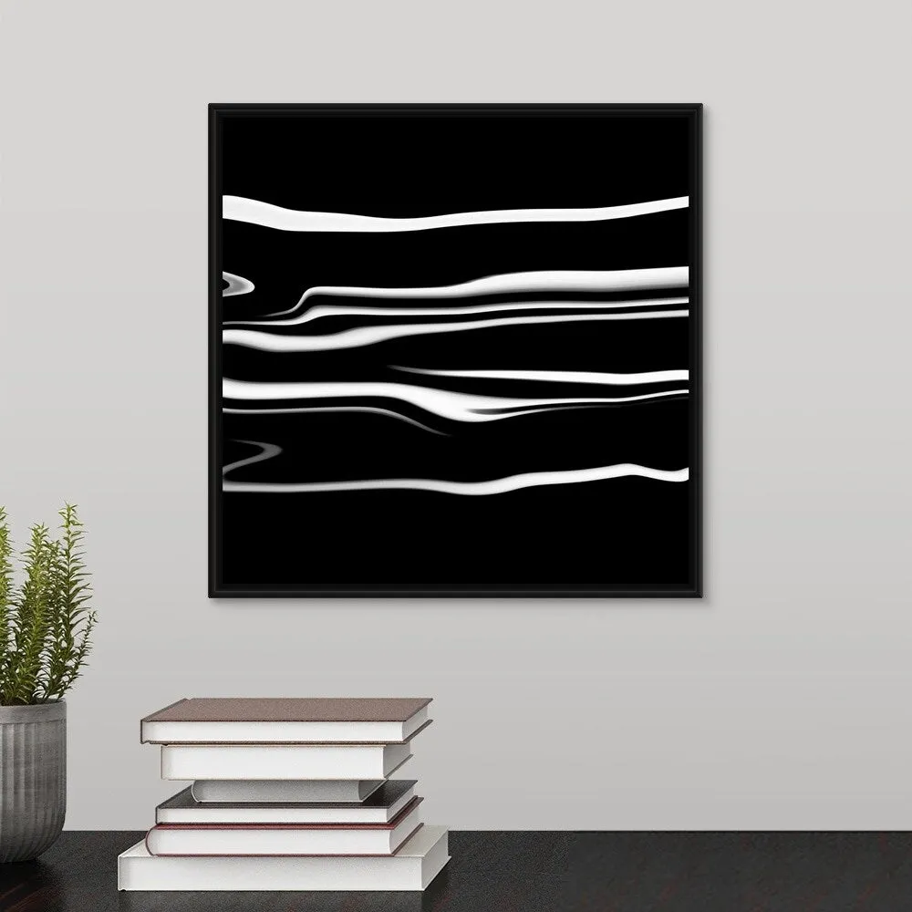 "Black, White and Gray striped Abstract II" Black Float Frame Canvas Art