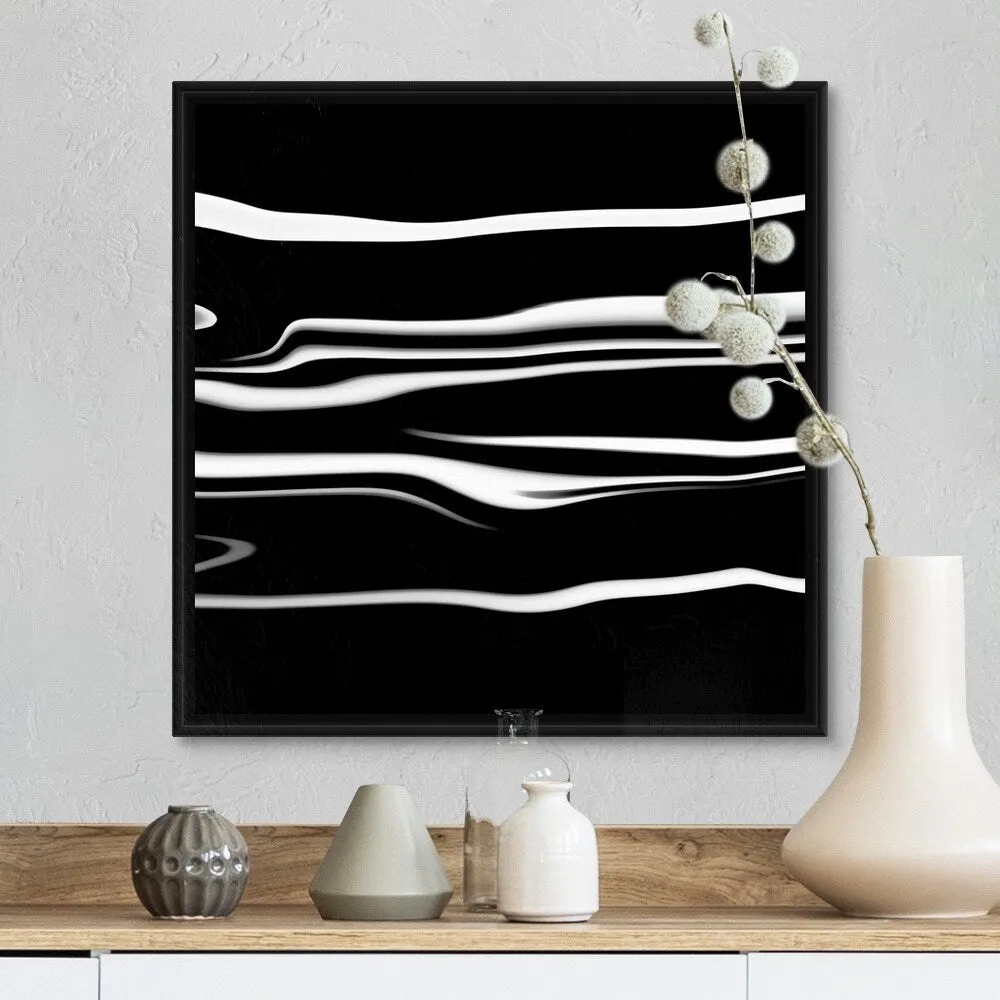 "Black, White and Gray striped Abstract II" Black Float Frame Canvas Art