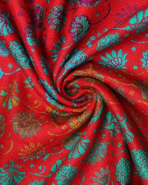 Red And Green Floral Design 1 Acrylic Woolen Fabric