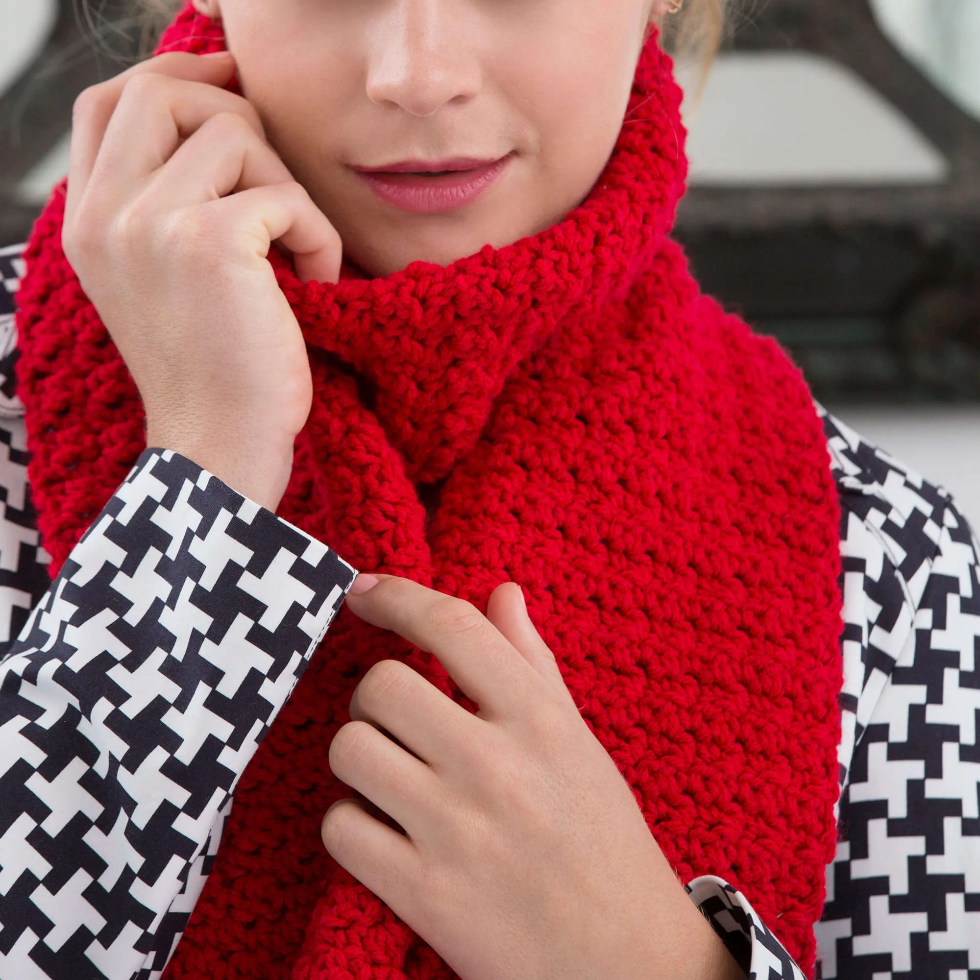 Red Heart Crochet Berry Stitch Scarf