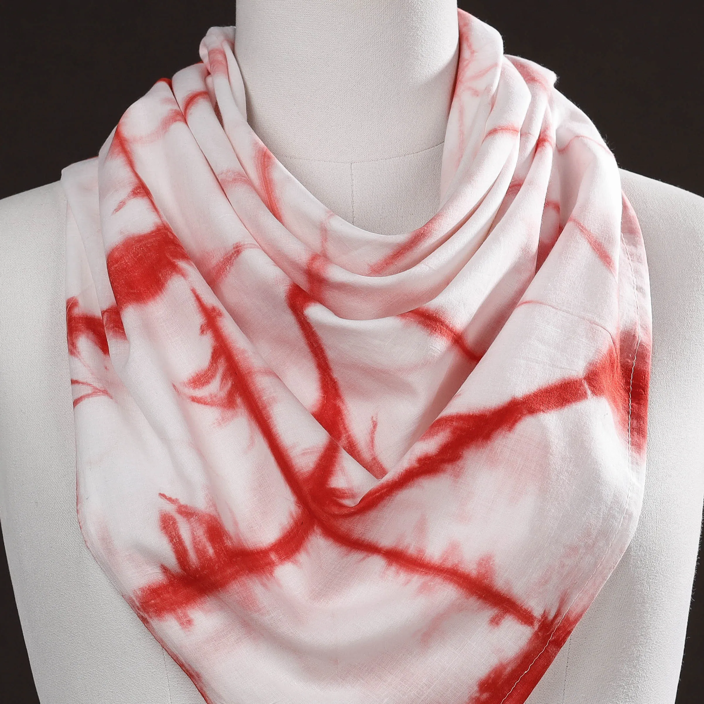 Red - Shibori Tie-Dye Pure Cotton Scarf