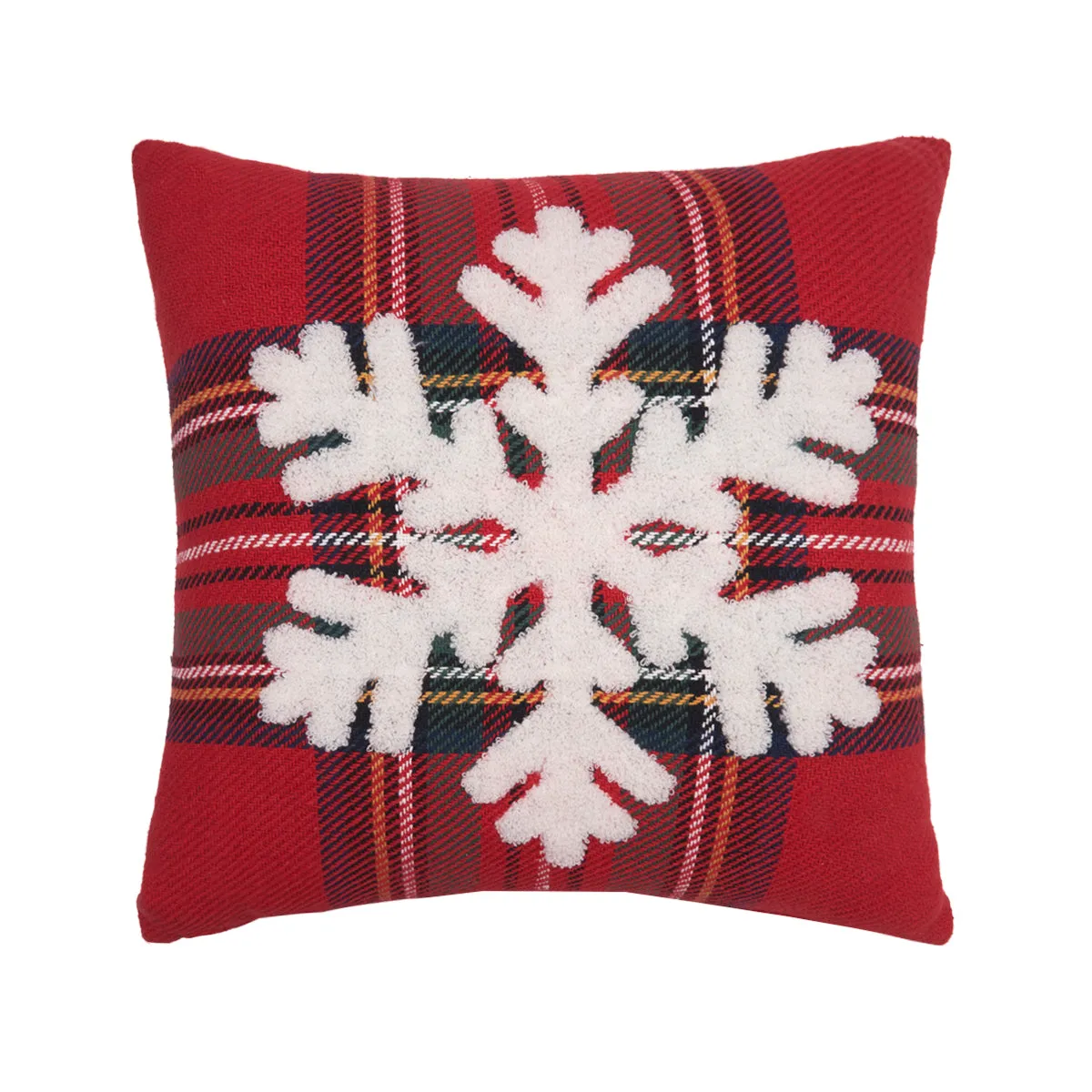 Red Tartan Snowflake Pillow