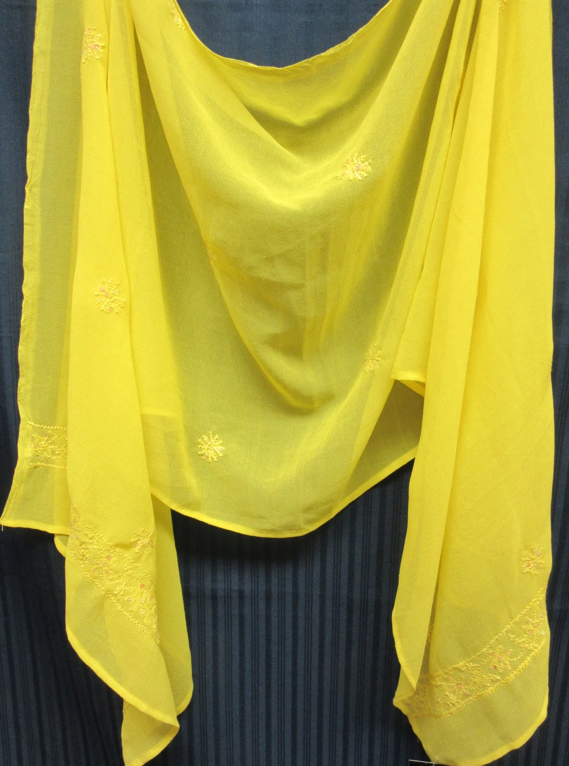 Scarf 0007 Solid Lemon-Yellow Georgette Dupatta Chunni Shawl