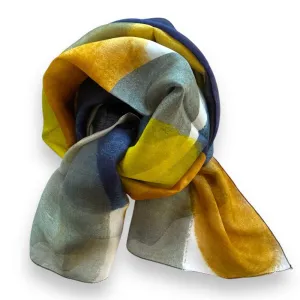 Silk Scarf  - Navy Ochre Circle