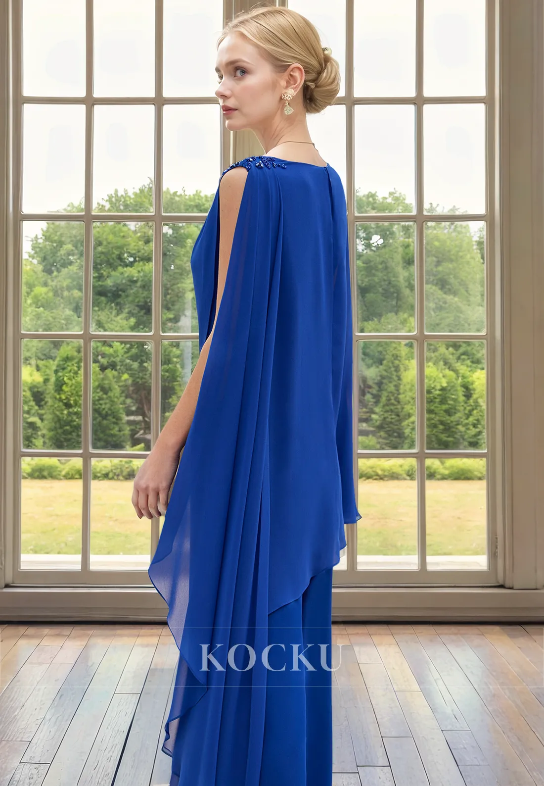 Simple & Casual Cap Sleeves Sheath Chiffon Cocktail Mother of the Bride Dress