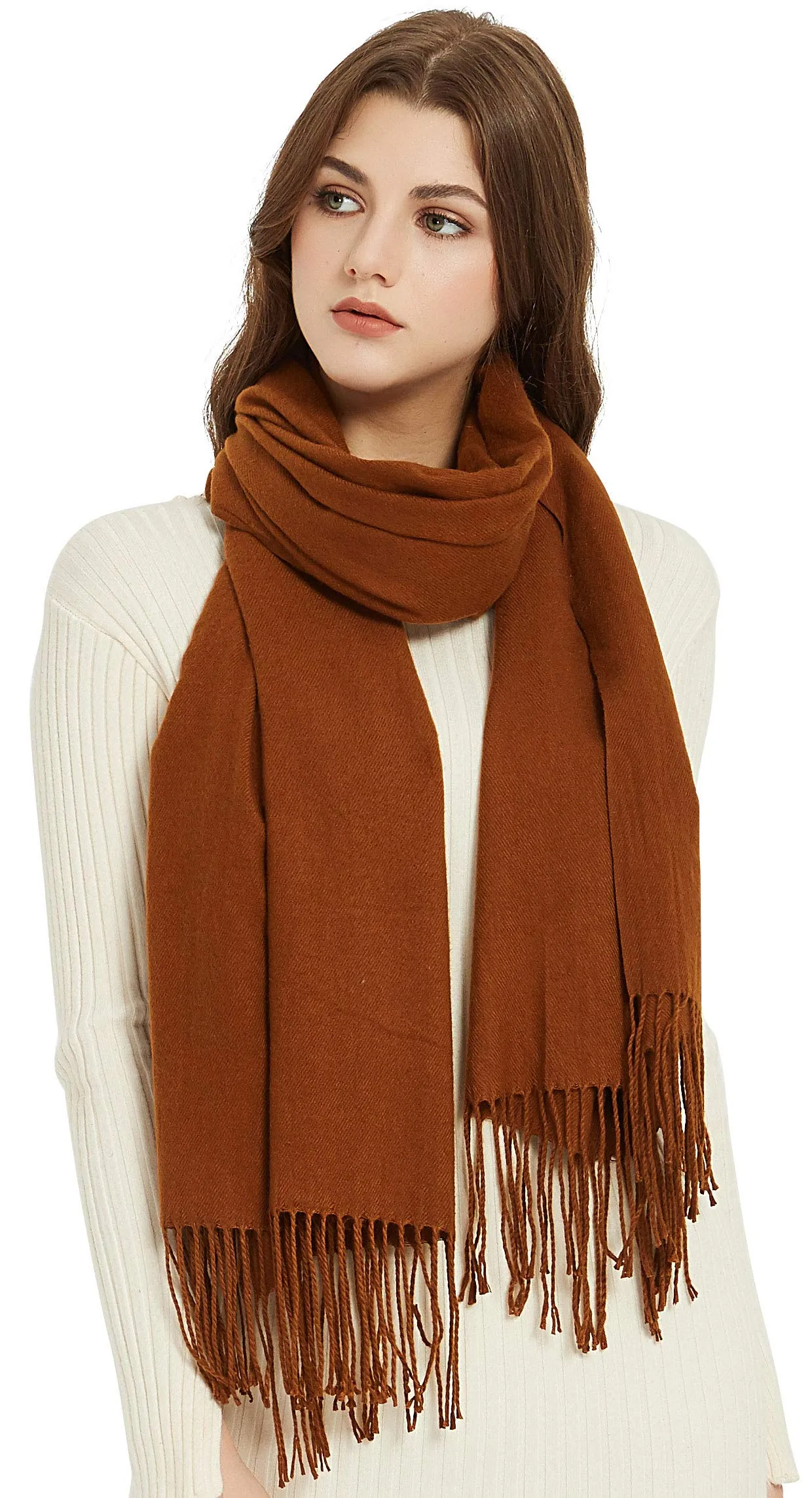 Soft Elegant Solid Color Virgin Wool Cashmere Scarf Shawl Warp