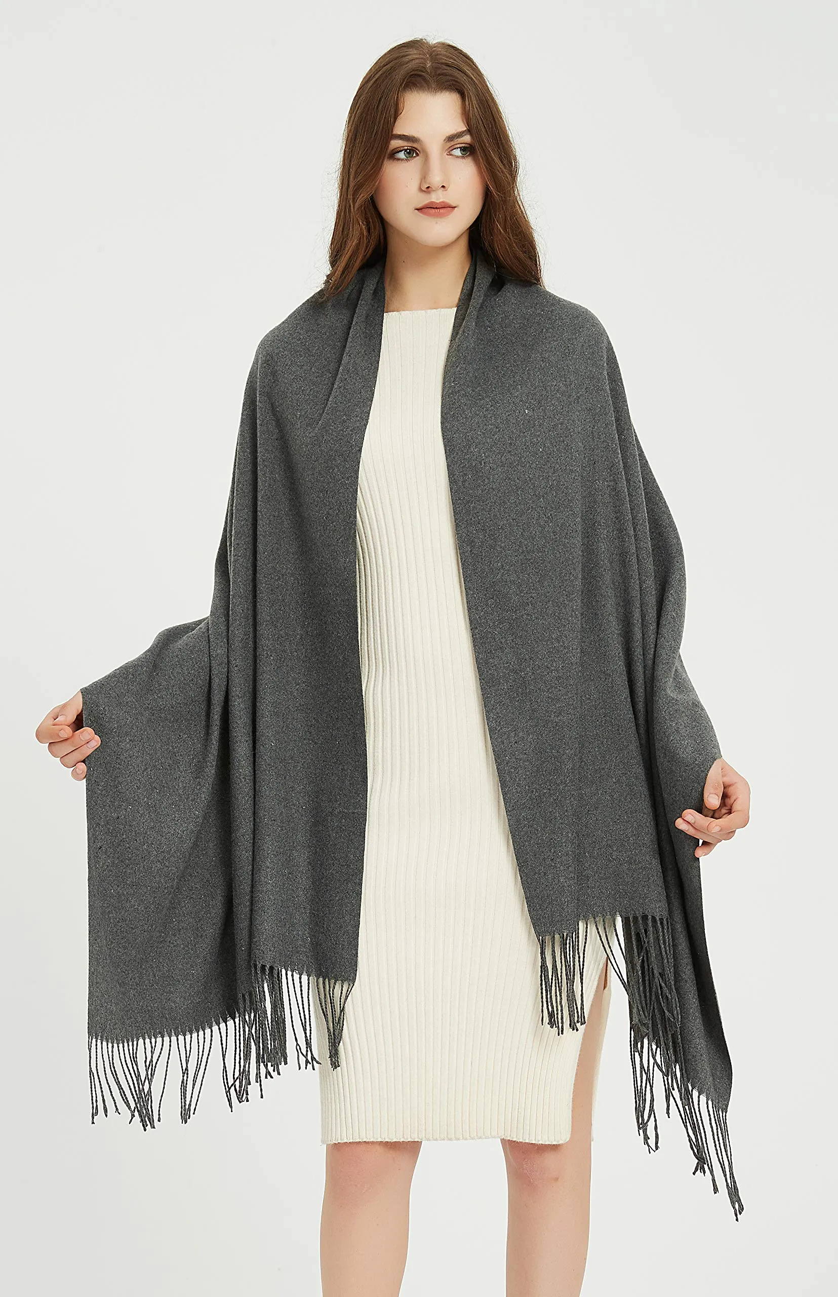 Soft Elegant Solid Color Virgin Wool Cashmere Scarf Shawl Warp