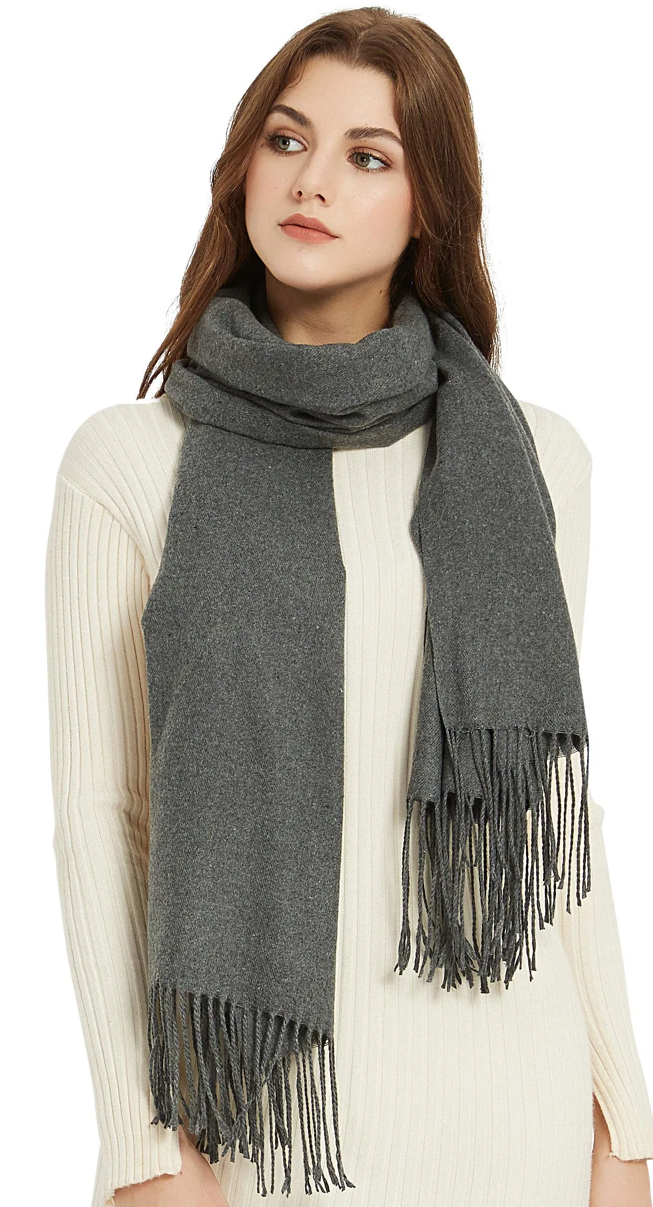 Soft Elegant Solid Color Virgin Wool Cashmere Scarf Shawl Warp