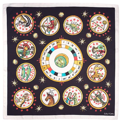 Square Zodiac Manuscript Silk Scarf