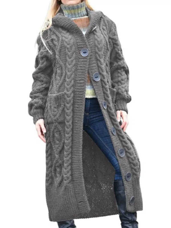 Stylish Warm Woolen Knit Button Long Women's Cardigan Sweaters