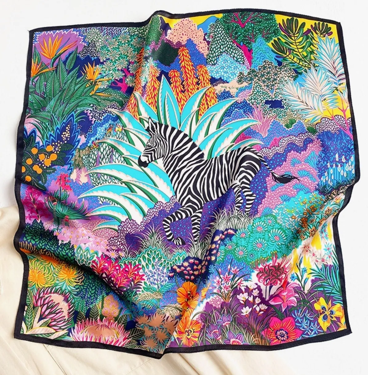 SueSilk 21" Square Silk Scarf in Bright Zebra Design