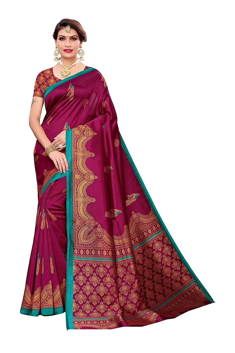 SVB Saree Magenta Art Silk Kalamkari Saree