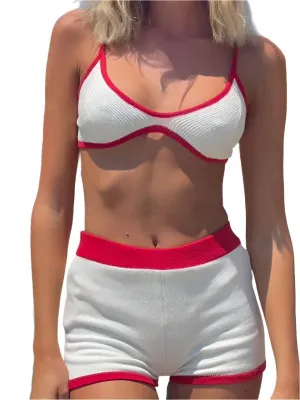 TEEK - Contrasting Slim Fit Knitted Shorts Bikini Set