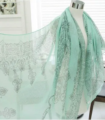 Trendy  Blue and White Porcelain Style Fashion Scarf Shawl