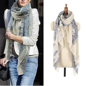 Trendy  Blue and White Porcelain Style Fashion Scarf Shawl