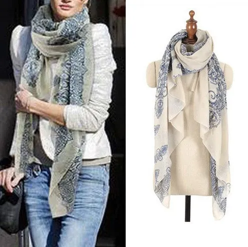 Trendy  Blue and White Porcelain Style Fashion Scarf Shawl