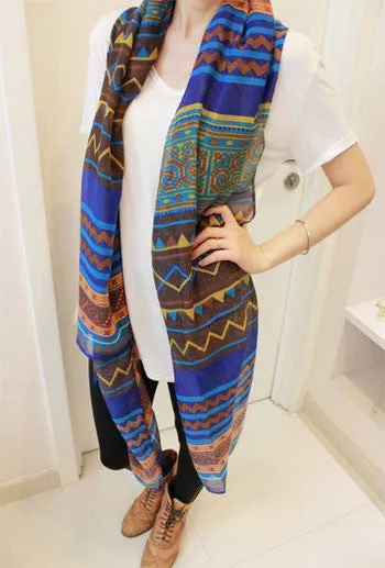 Trendy  Blue and White Porcelain Style Fashion Scarf Shawl