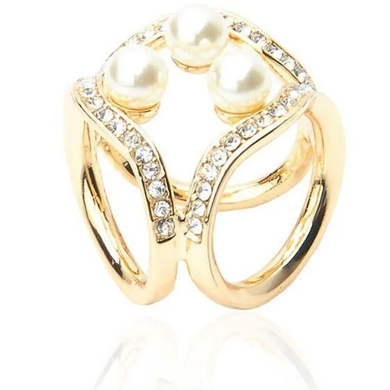 Vibrant Rhinestone and Pearl Scarf Buckle Ring